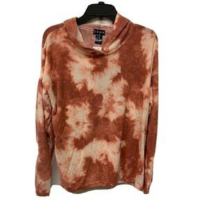 CENY Womens Rust Tie-Dye Cozy Pullover Long Sleeve Hoodie